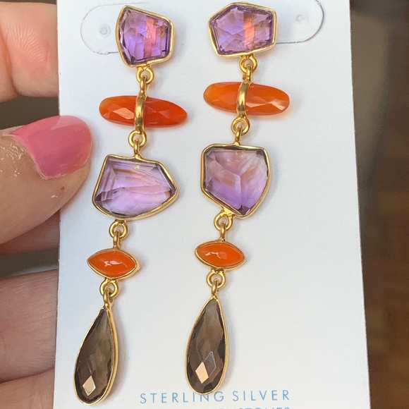 AMETHYST CARNELIAN SMOKY TOPAZ DANGLE DROP EARRING - Picture 4 of 11